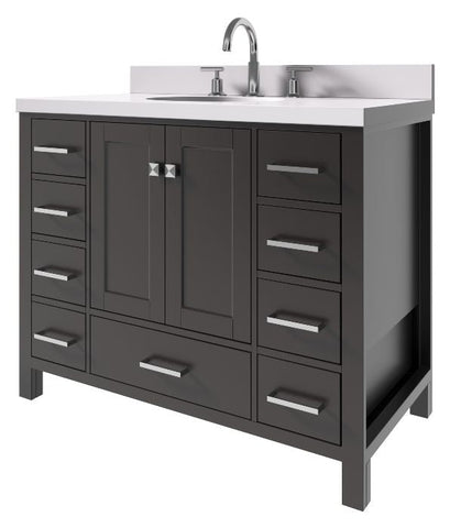 Image of Ariel Cambridge White Transitional 43" Oval Sink Vanity w/ White Quartz Countertop | A043SWQOVOESP