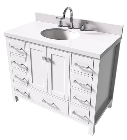 Image of Ariel Cambridge White Transitional 43" Oval Sink Vanity w/ White Quartz Countertop | A043SWQOVOWHT