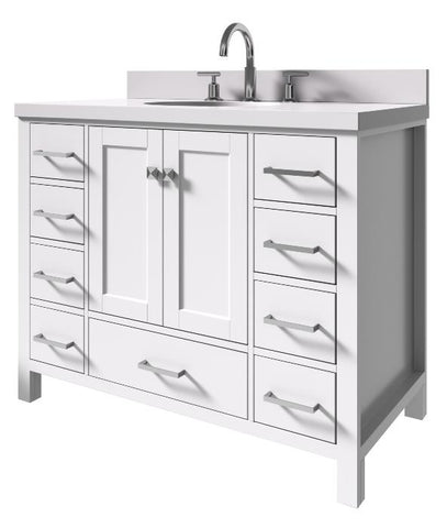 Image of Ariel Cambridge White Transitional 43" Oval Sink Vanity w/ White Quartz Countertop | A043SWQOVOWHT