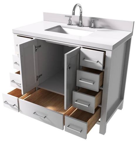 Image of Ariel Cambridge White Transitional 43" Rectangle Sink Vanity w/ White Quartz Countertop | A043SWQRVOWHT