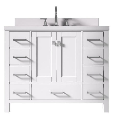 Image of Ariel Cambridge White Transitional 43" Rectangle Sink Vanity w/ White Quartz Countertop | A043SWQRVOWHT