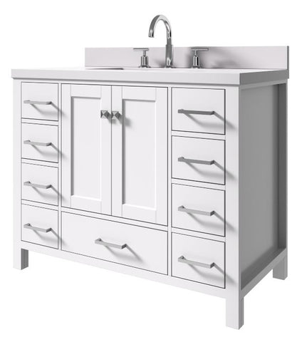 Image of Ariel Cambridge White Transitional 43" Rectangle Sink Vanity w/ White Quartz Countertop | A043SWQRVOWHT