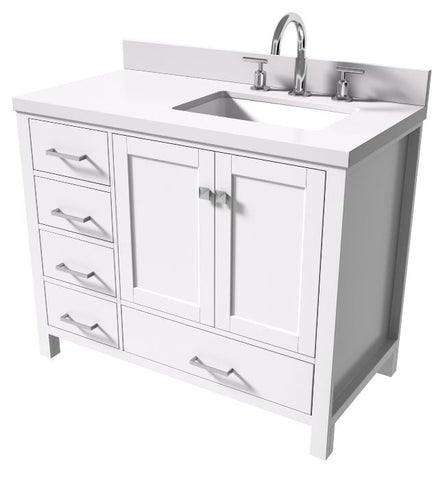 Image of Ariel Cambridge White Transitional 43" Right Offset Rectangle Sink Vanity w/ White Quartz Countertop | A043SRWQRVOWHT A043SRWQRVOWHT