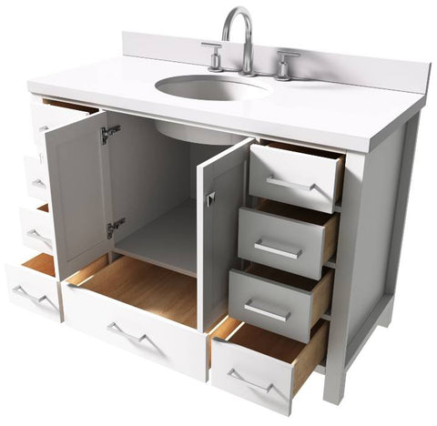 Image of Ariel Cambridge White Transitional 49" Oval Sink Vanity w/ White Quartz Countertop | A049SWQOVOWHT