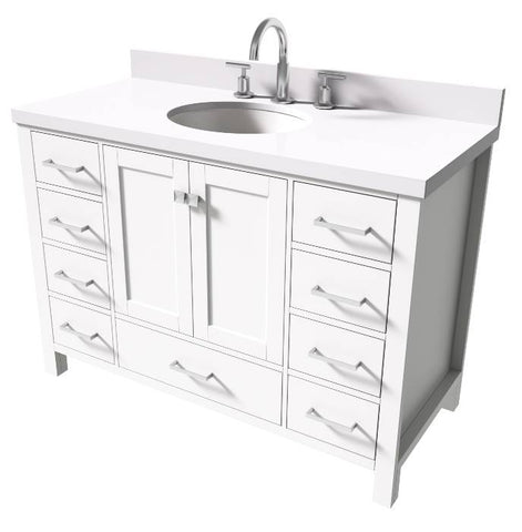 Image of Ariel Cambridge White Transitional 49" Oval Sink Vanity w/ White Quartz Countertop | A049SWQOVOWHT