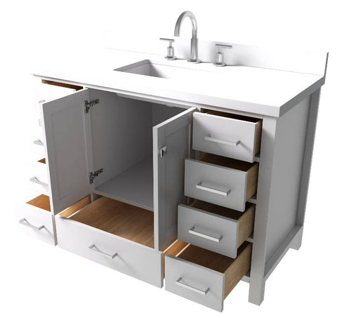 Image of Ariel Cambridge White Transitional 49" Rectangle Sink Vanity w/ White Quartz Countertop | A049SWQRVOWHT