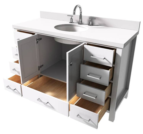 Image of Ariel Cambridge White Transitional 55" Oval Sink Vanity w/ White Quartz Countertop | A055SWQOVOWHT A055SWQOVOWHT