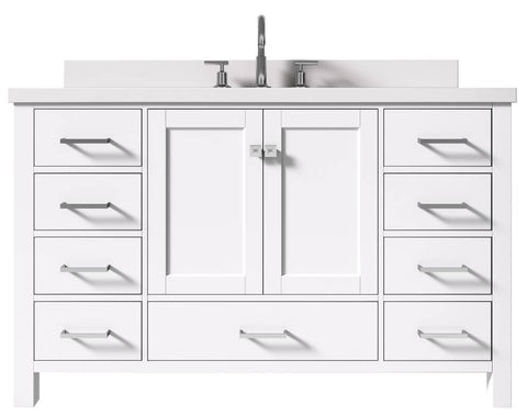 Image of Ariel Cambridge White Transitional 55" Oval Sink Vanity w/ White Quartz Countertop | A055SWQOVOWHT A055SWQOVOWHT