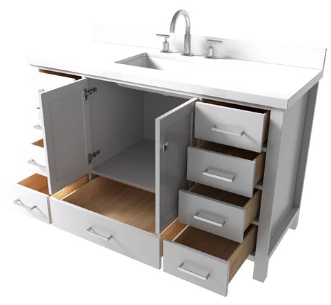 Image of Ariel Cambridge White Transitional 55" Rectangle Sink Vanity w/ White Quartz Countertop | A055SWQRVOWHT A055SWQRVOWHT