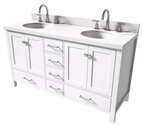 Image of Ariel Cambridge White Transitional 61" Double Oval Sink Vanity w/ White Quartz Countertop | A061DWQOVOWHT