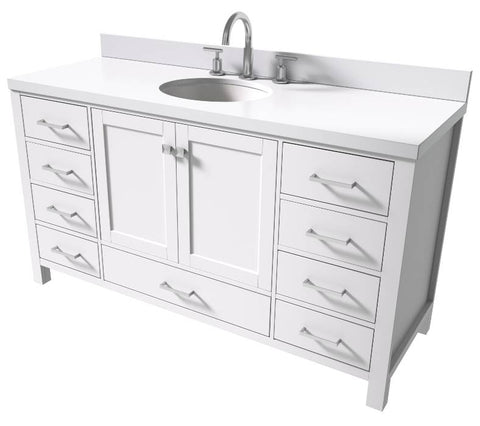 Image of Ariel Cambridge White Transitional 61" Oval Sink Vanity w/ White Quartz Countertop | A061SWQOVOWHT