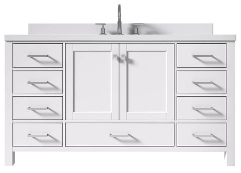 Image of Ariel Cambridge White Transitional 61" Oval Sink Vanity w/ White Quartz Countertop | A061SWQOVOWHT