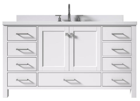 Image of Ariel Cambridge White Transitional 61" Rectangle Sink Vanity w/ White Quartz Countertop | A061SWQRVOWHT A061SWQRVOWHT