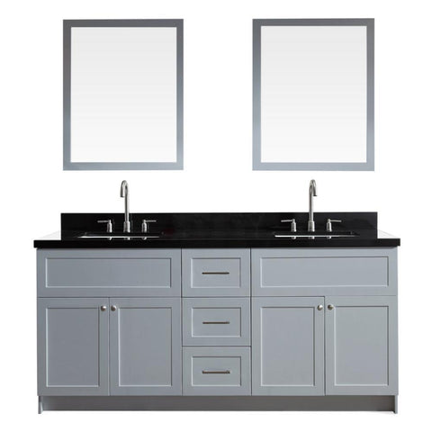 Image of Ariel Hamlet 73" Double Sink Vanity Set with Absolute Black Granite Countertop in Grey F073D-AB-GRY