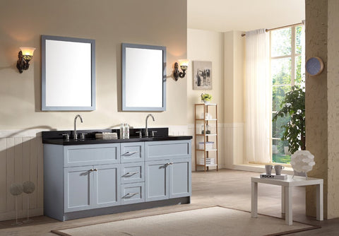 Image of Ariel Hamlet 73" Double Sink Vanity Set with Absolute Black Granite Countertop in Grey F073D-AB-GRY