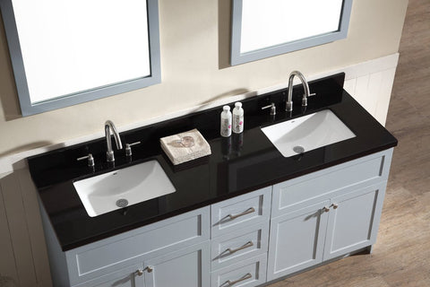 Image of Ariel Hamlet 73" Double Sink Vanity Set with Absolute Black Granite Countertop in Grey F073D-AB-GRY