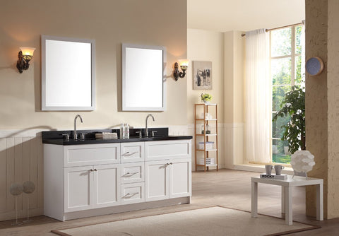 Image of Ariel Hamlet 73" Double Sink Vanity Set with Absolute Black Granite Countertop in White F073D-AB-WHT