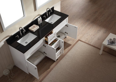 Image of Ariel Hamlet 73" Double Sink Vanity Set with Absolute Black Granite Countertop in White F073D-AB-WHT