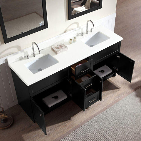 Image of Ariel Hamlet 73" Double Sink Vanity Set with White Quartz Countertop in Black F073D-WQ-BLK