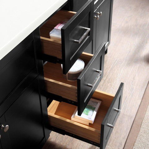 Image of Ariel Hamlet 73" Double Sink Vanity Set with White Quartz Countertop in Black F073D-WQ-BLK