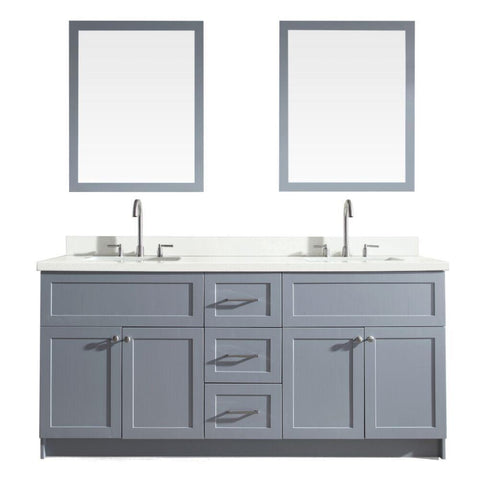 Image of Ariel Hamlet 73" Double Sink Vanity Set with White Quartz Countertop in Grey F073D-WQ-GRY