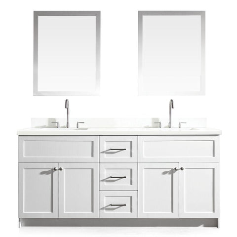Image of Ariel Hamlet 73" Double Sink Vanity Set with White Quartz Countertop in White F073D-WQ-WHT