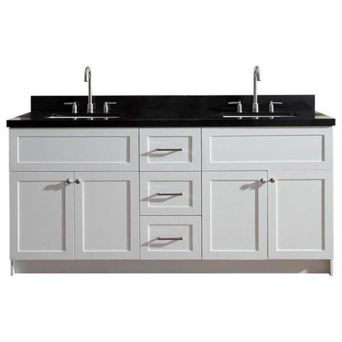 Image of Ariel Hamlet 73" White Modern Double Sink Vanity Set w/ Black Granite Countertop F073D-AB-WHT F073D-AB-VO-WHT