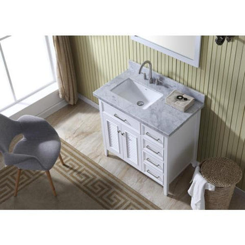 Image of Ariel Kensington 37" White Traditional Left Offset Single Sink Bathroom Vanity D037S-L-WHT