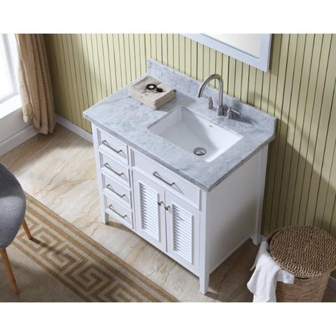 Image of Ariel Kensington 37" White Traditional Right Offset Single Sink Bathroom Vanity D037S-R-WHT