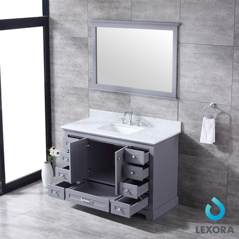 Image of Dukes 48" Dark Grey Single Vanity | White Carrara Marble Top | White Square Sink and 46" Mirror