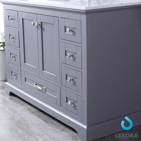 Image of Dukes 48" Dark Grey Single Vanity | White Carrara Marble Top | White Square Sink and 46" Mirror