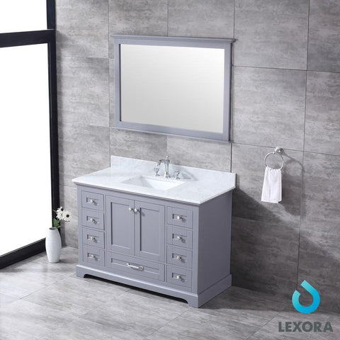 Image of Dukes 48" Dark Grey Single Vanity | White Carrara Marble Top | White Square Sink and 46" Mirror