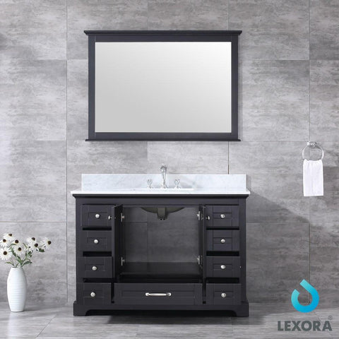 Image of Dukes 48" Espresso Single Vanity | White Carrara Marble Top | White Square Sink and 46" Mirror