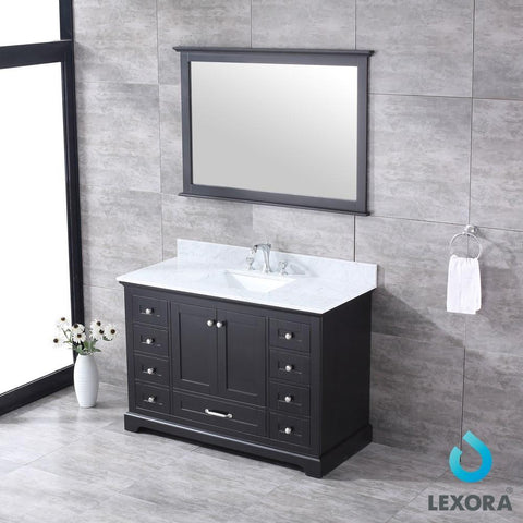 Image of Dukes 48" Espresso Single Vanity | White Carrara Marble Top | White Square Sink and 46" Mirror