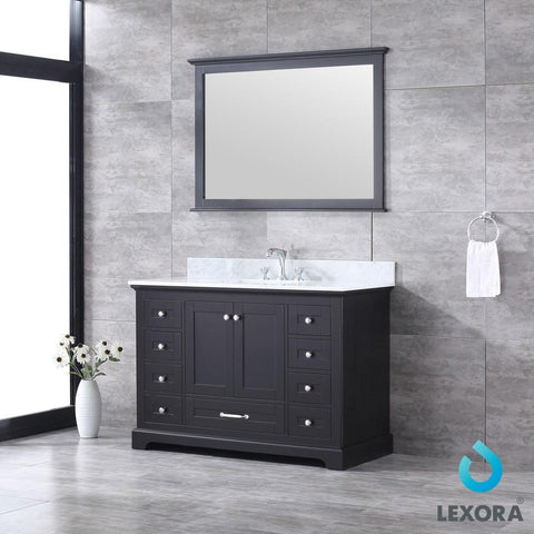 Image of Dukes 48" Espresso Single Vanity | White Carrara Marble Top | White Square Sink and 46" Mirror