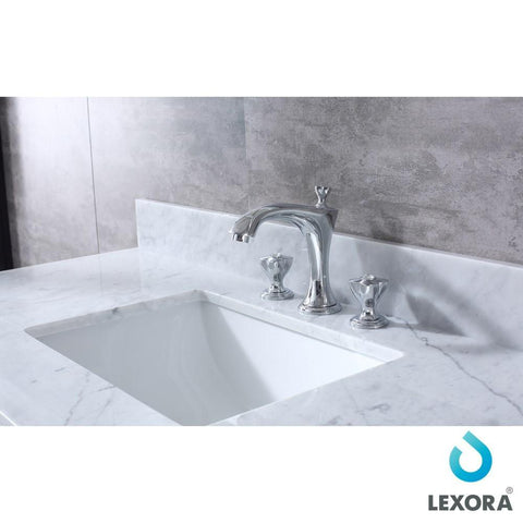 Image of Dukes 48" White Single Vanity | White Carrara Marble Top | White Square Sink and 46" Mirror