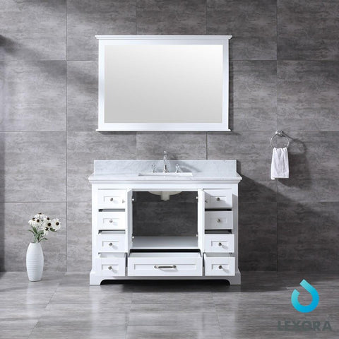 Image of Dukes 48" White Single Vanity | White Carrara Marble Top | White Square Sink and 46" Mirror