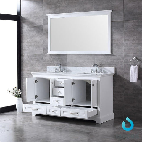 Image of Dukes 60" White Double Vanity | White Carrara Marble Top | White Square Sinks and 58" Mirror