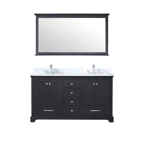 Image of Dukes 60" Espresso Double Vanity | White Carrara Marble Top | White Square Sinks and 58" Mirror