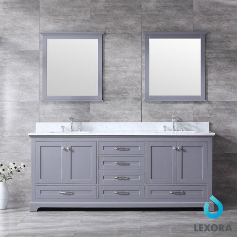 Image of Dukes 80" Dark Grey Double Vanity | White Carrara Marble Top | White Square Sinks and 30" Mirrors