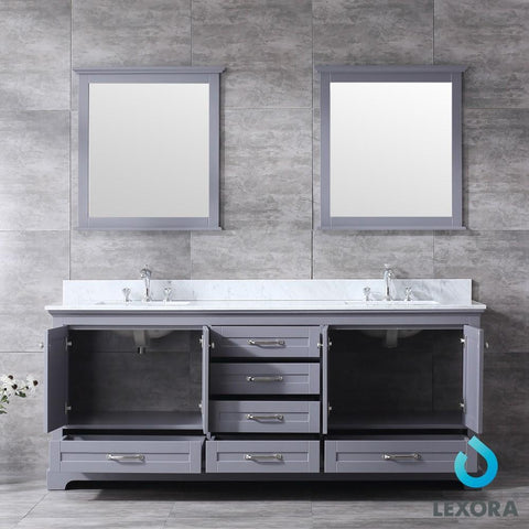 Image of Dukes 80" Dark Grey Double Vanity | White Carrara Marble Top | White Square Sinks and 30" Mirrors