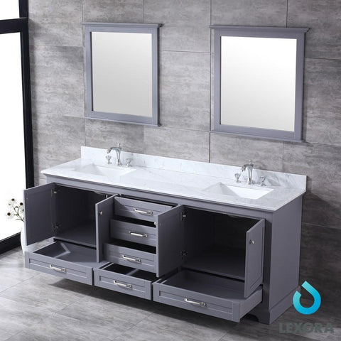 Image of Dukes 80" Dark Grey Double Vanity | White Carrara Marble Top | White Square Sinks and 30" Mirrors