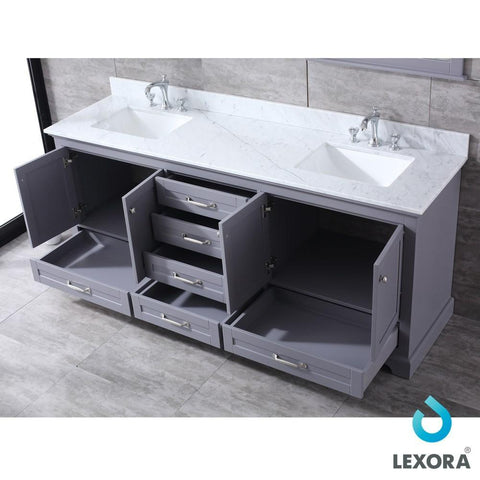 Image of Dukes 80" Dark Grey Double Vanity | White Carrara Marble Top | White Square Sinks and 30" Mirrors