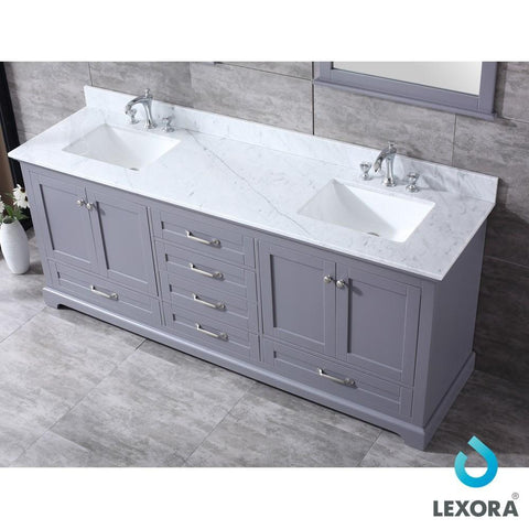 Image of Dukes 80" Dark Grey Double Vanity | White Carrara Marble Top | White Square Sinks and 30" Mirrors