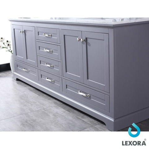 Image of Dukes 80" Dark Grey Double Vanity | White Carrara Marble Top | White Square Sinks and 30" Mirrors