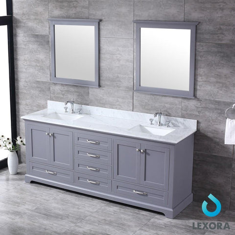 Image of Dukes 80" Dark Grey Double Vanity | White Carrara Marble Top | White Square Sinks and 30" Mirrors
