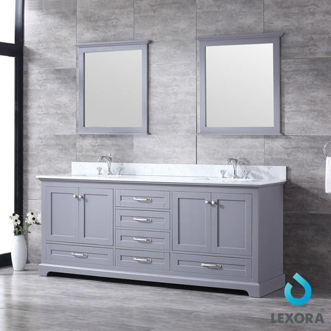 Image of Dukes 80" Dark Grey Double Vanity | White Carrara Marble Top | White Square Sinks and 30" Mirrors
