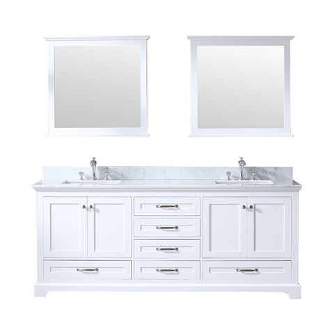 Image of Dukes 80" White Double Vanity | White Carrara Marble Top | White Square Sinks and 30" Mirrors