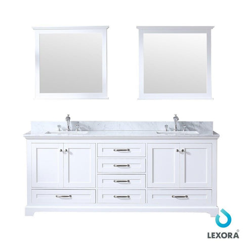 Image of Dukes 80" White Double Vanity | White Carrara Marble Top | White Square Sinks and 30" Mirrors