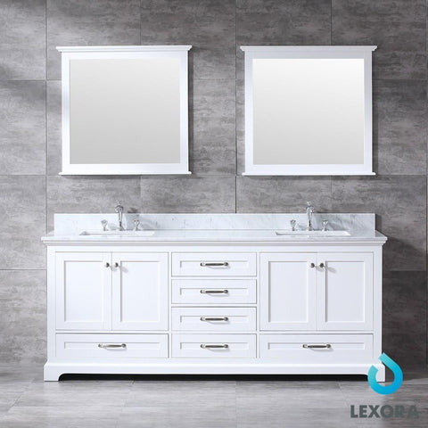 Image of Dukes 80" White Double Vanity | White Carrara Marble Top | White Square Sinks and 30" Mirrors